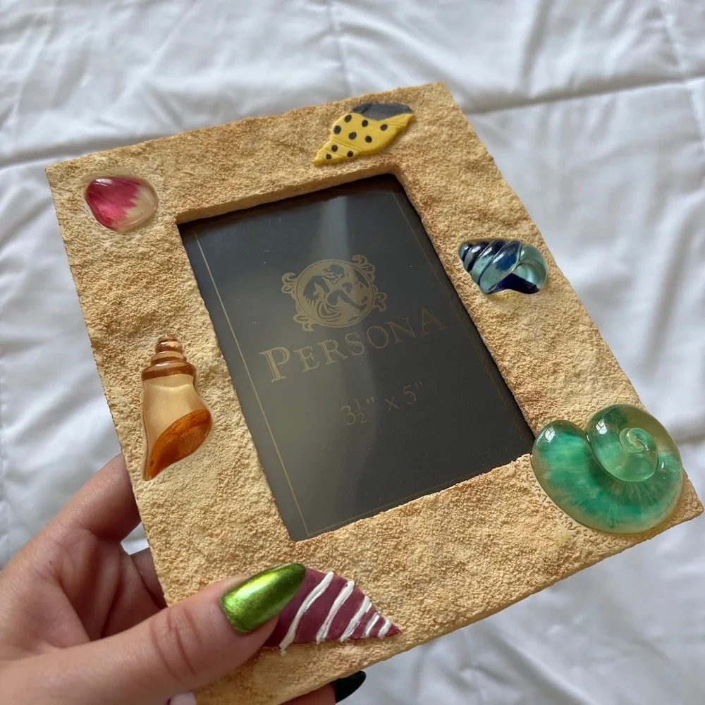 Vintage Persona Seashell Picture Frame Sand Texture Coastal Decor 3.5x5 Photo